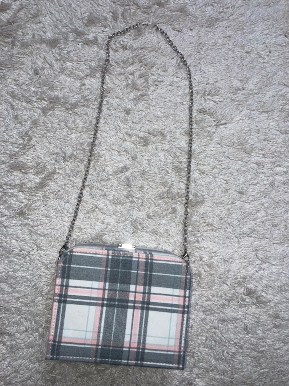 Girls Plaid Crossbody Bag in Pink and Gray - Chain Strap Like New